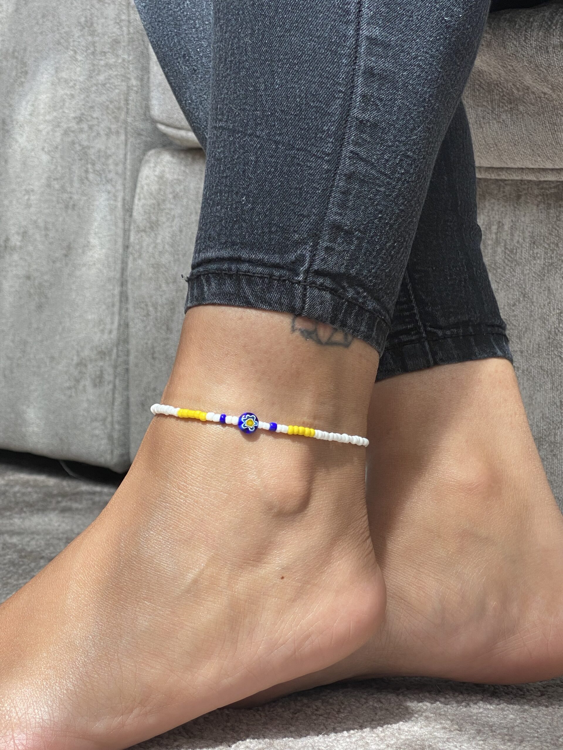 Gold Droplet Ankle Bracelets | Iridescent Beaded Striped Anklets – Strands  and Bands by Fran